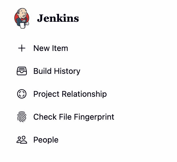 Jenkins Classic UI left column showing options: New Item, Build History, Project Relationship, Check File Fingerprint, Manage Jenkins and My Views.